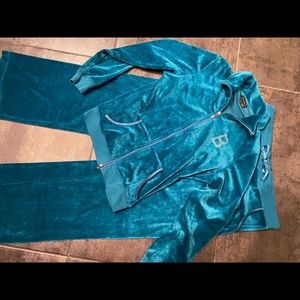 BCBG Teal Blue Velour tracksuit set y2k